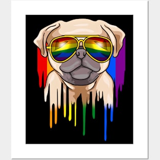 Cute Pug Wearing Rainbow Sunglasses Posters and Art